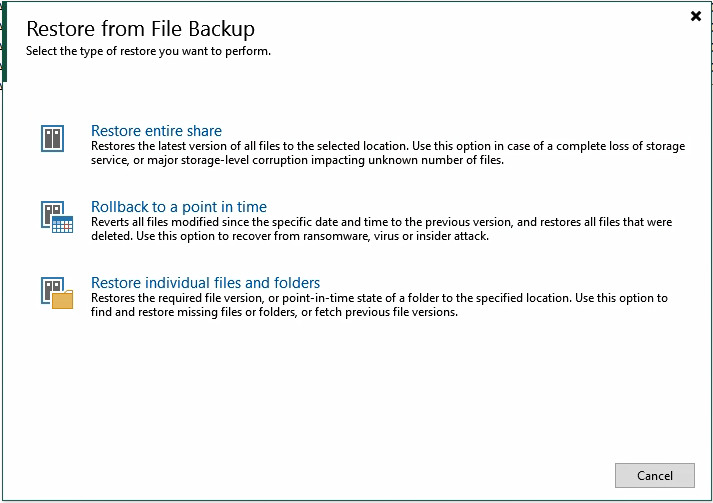 V10 NAS Backup Recovery Wizard